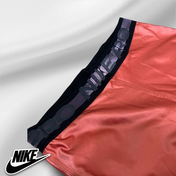 NIKE Pro High Rise Leggings DA0570-671 Canyon Rust Metallic link logo band - Picture 6 of 9